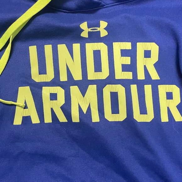 Under Armour Small Petite Blue Hoodie Neon Logo Pullover Sweatshirt - Picture 2 of 4